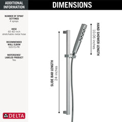 DELTA FAUCET Delta 51140-PR Universal H2OKinetic Hand Shower 1.75 GPM w/Slide Bar 4S