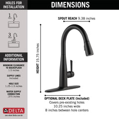 DELTA FAUCET Delta Faucet 9113-BL-DST Kitchen Faucet with Pull Down Sprayer, Matte Black