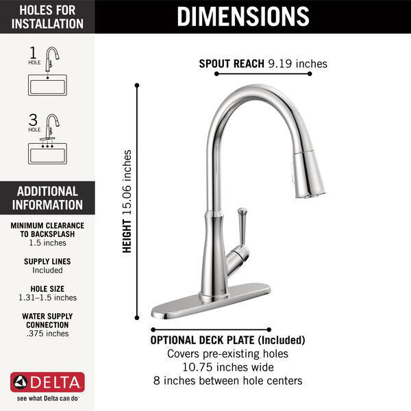 DELTA FAUCET Delta 9110-DST Single Handle Pull-Down Kitchen Faucet 1.8 gpm