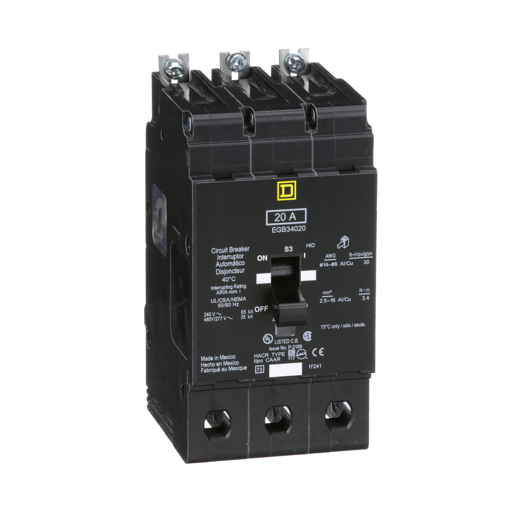 SCHNEIDER ELECTRIC Square D EGB34020 480Y/277 Volt 20 Amp Miniature Circuit Breaker