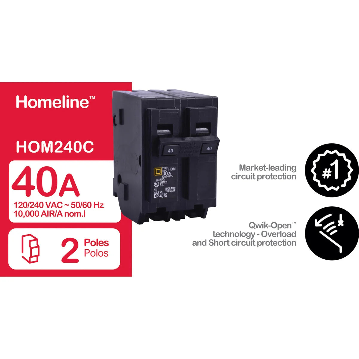 SQUARE D Square D HOM240 Square D Miniature Circuit Breaker 40A 120/240 Volt