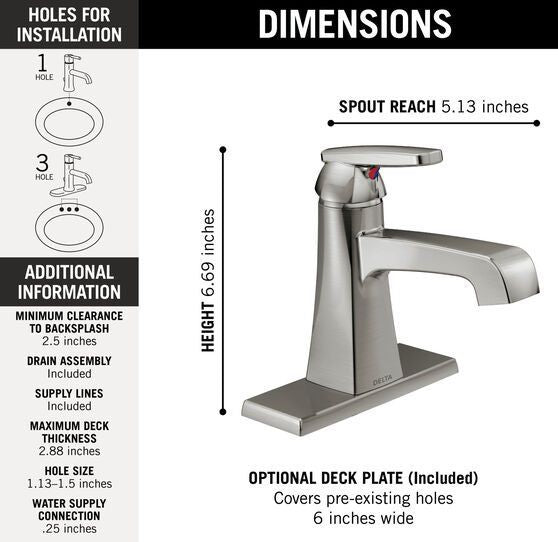 DELTA FAUCET Delta Faucet 564-SSMPU-DST Ashlyn Single Handle Bathroom Faucet