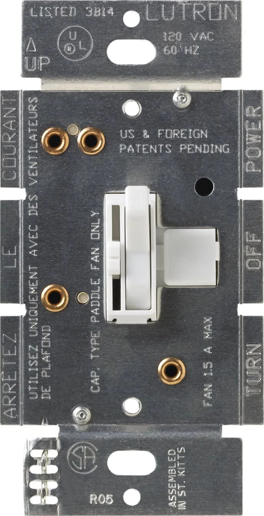 LUTRON Ariadni AYFSQ-FH-WH Toggle Fan Control 120 Volt (1 Pole/3 Way)