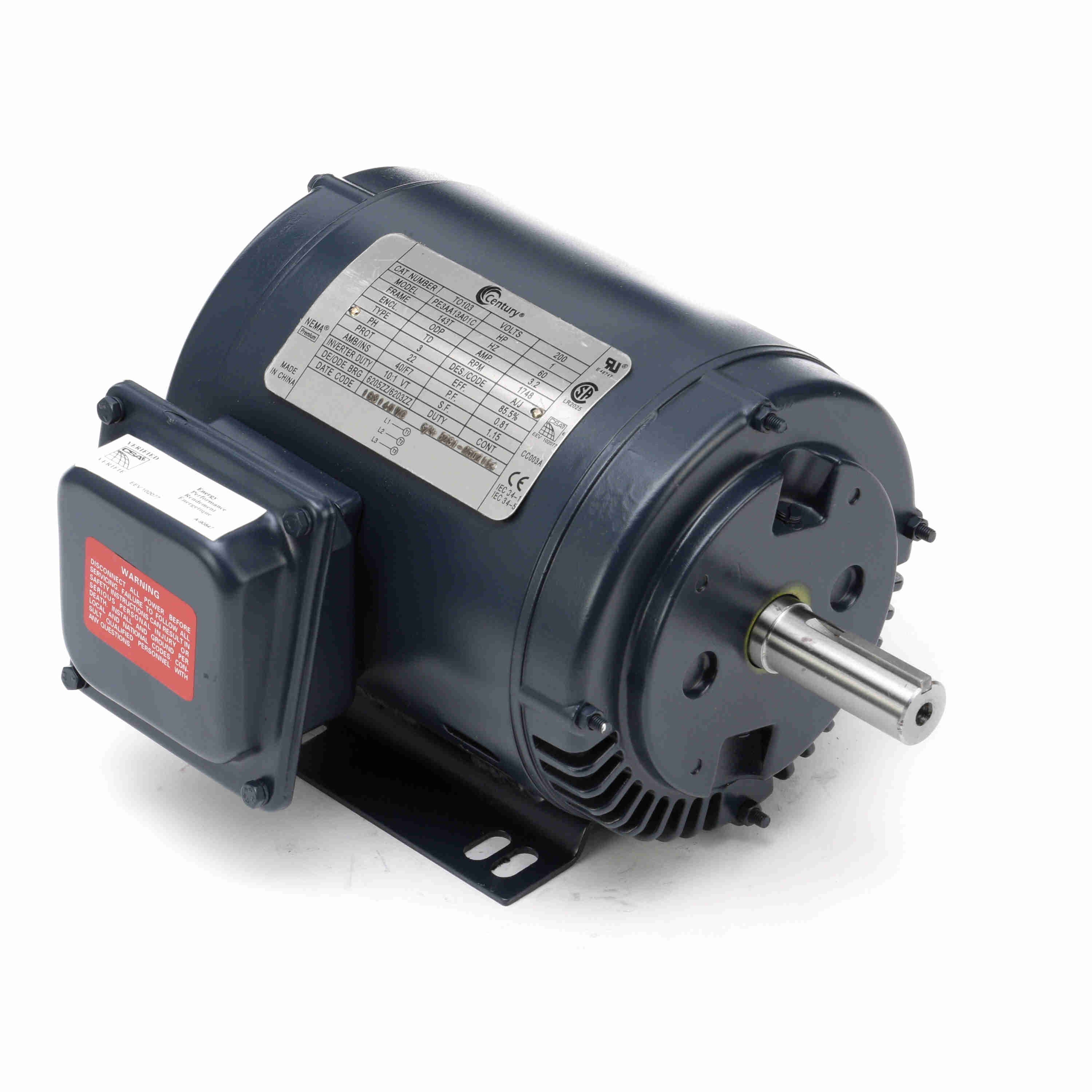 CENTURY MOTORS Century Motors TO103 General Purpose Motor POLYPHASE Open Drip Proof 143T Three Phase 143TTDBD6039
