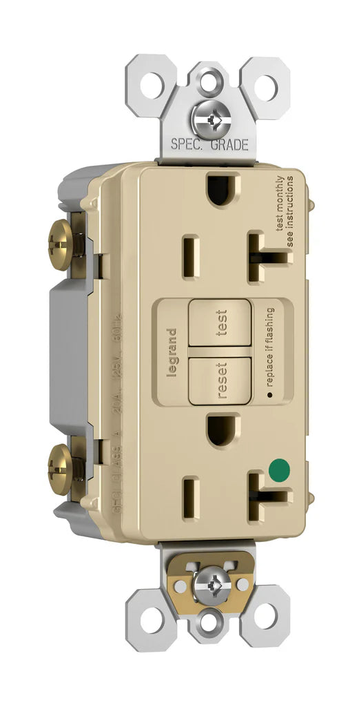 LEGRAND Pass & Seymour 2097HGI GFCI Receptacle, Duplex, 125 VAC, 20 Amp, 2 Poles, 3 Wires, Ivory