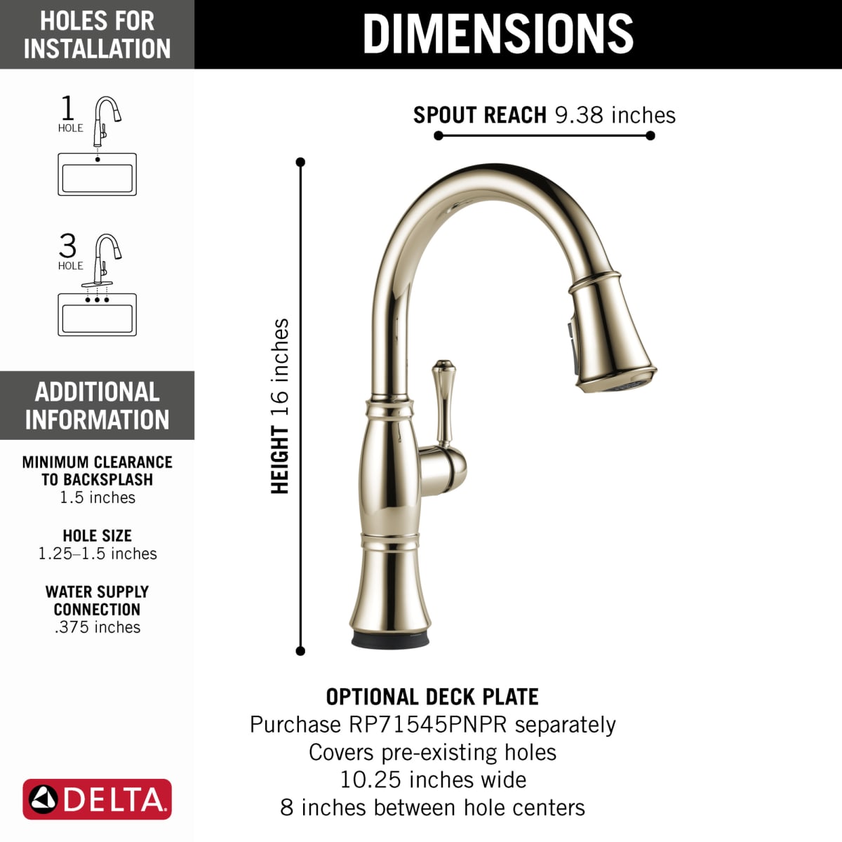 DELTA FAUCET Delta 9197T-PN-PR-DST Single Handle Pull-Down Kitchen Faucet with Touch2O and ShieldSpray