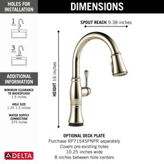 DELTA FAUCET Delta 9197T-PN-PR-DST Single Handle Pull-Down Kitchen Faucet with Touch2O and ShieldSpray
