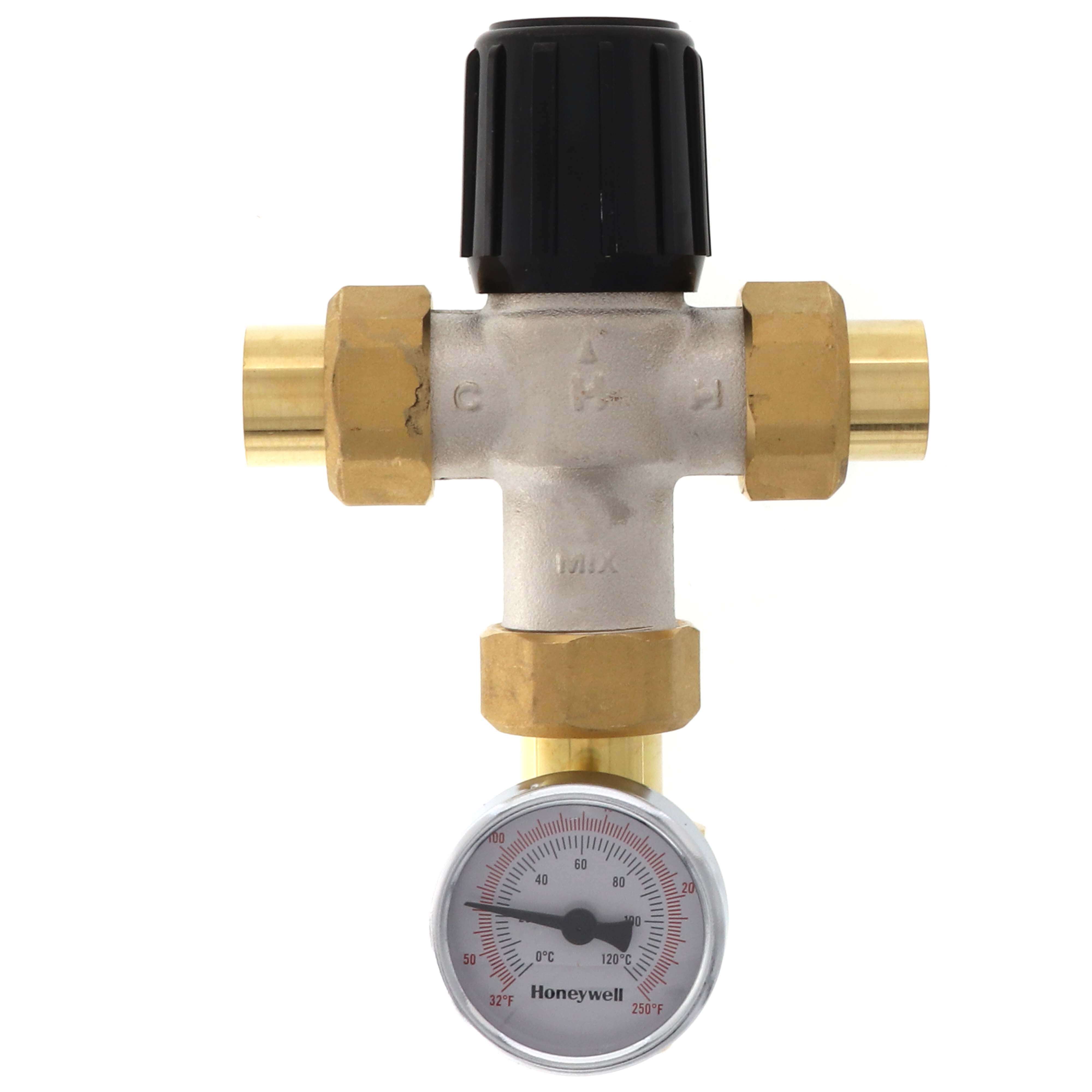 HONEYWELL Resideo Braukmann AM101R-USTG-1 3/4 Sweat Union Mixing Valve w/ Temperature Gauge Heating Only