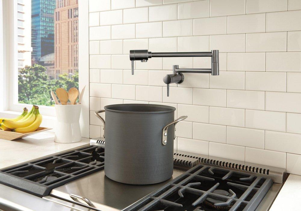 DELTA FAUCET Delta Faucet 1165LF-KS Wall Mount Pot Filler in Black Stainless