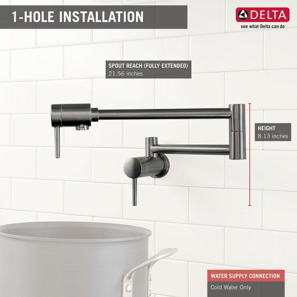 DELTA FAUCET Delta Faucet 1165LF-KS Wall Mount Pot Filler in Black Stainless