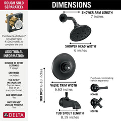 DELTA FAUCET Delta Faucet T14456-BLLHP Dorval Multi Function Bathtub & Shower Faucet Trim Only