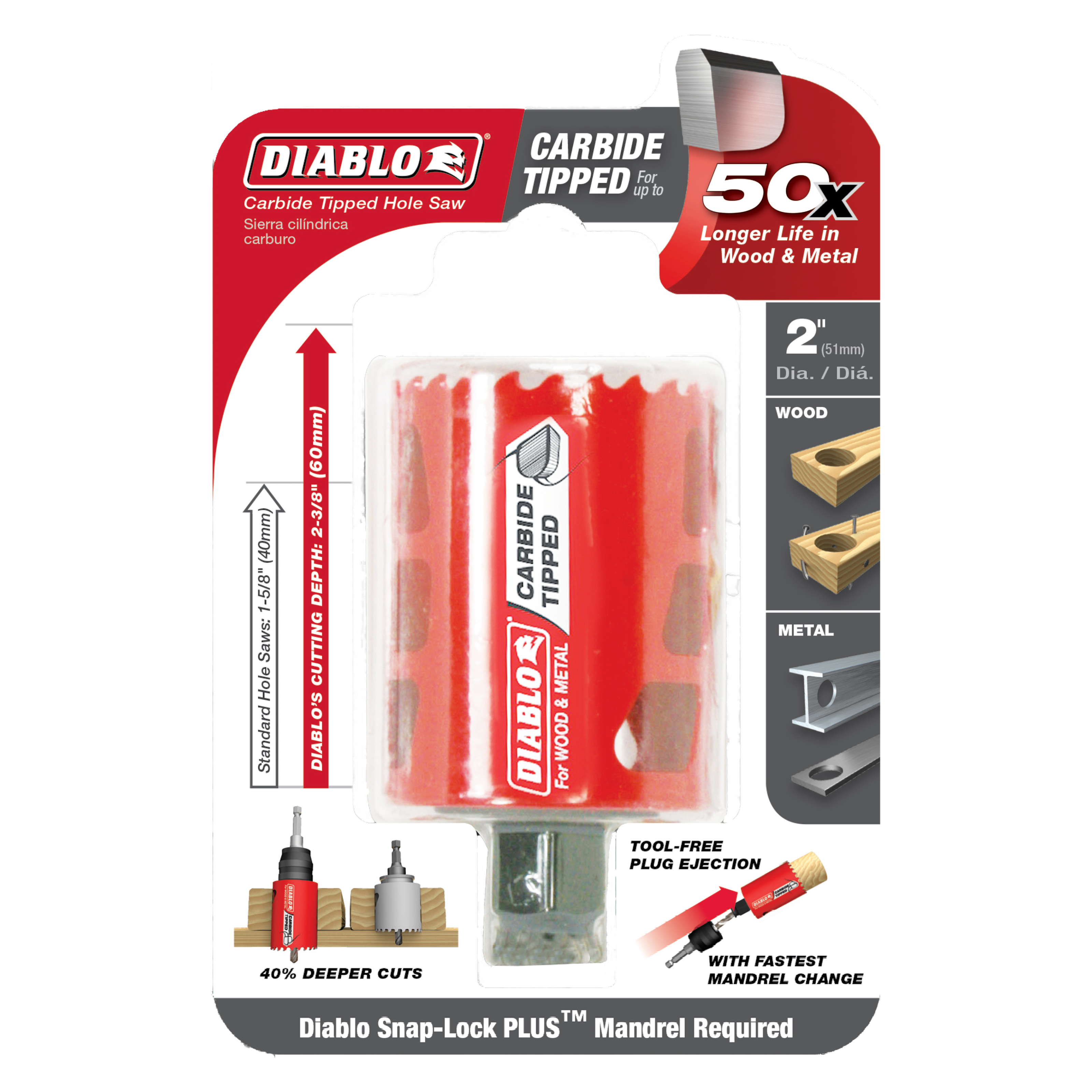 DIABLO Diablo DHS2000CT 2 in. Carbide Hole Saw Snap-Lock Plus Mandrel System
