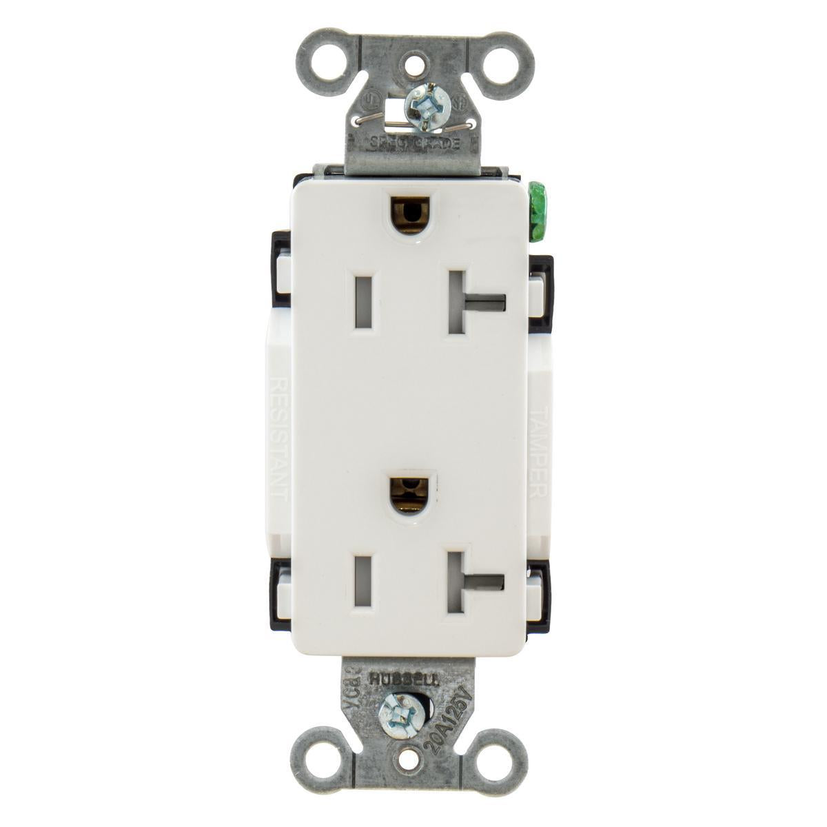 HUBBELL WIRING Wiring Device-Kellems DR20WHITR - 1-Phase Decorator Duplex Self-Grounding Standard Tamper Resistant Screw Mount