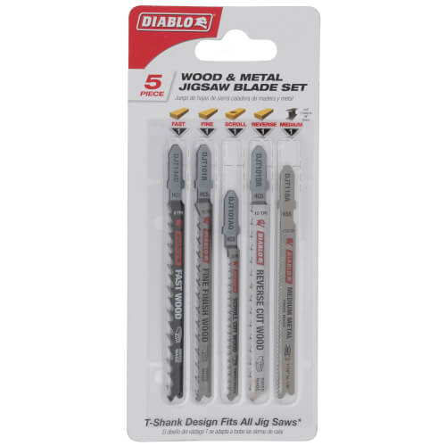 DIABLO Diablo DJT5S High Carbon Steel/High Speed Steel T-Shank Jig Saw Blade Set for Wood & Metal (5-Piece)