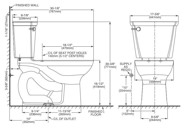 AMERICAN STANDARD American Standard 215FC.104.020 Cadet Pro Two-Piece Toilet 1.28 gpf 14 Rough-In