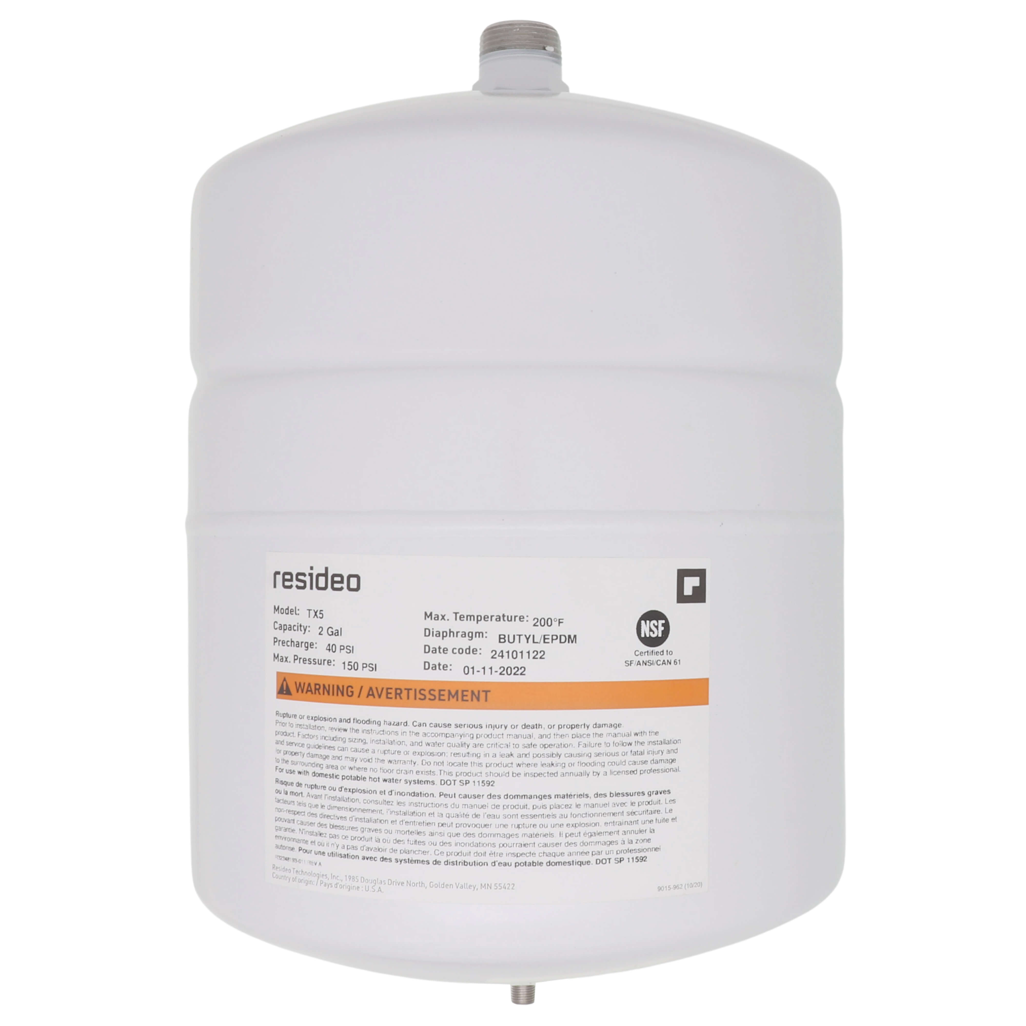 RESIDEO Resideo TX-5 2 Gallon 3/4 Inch Expansion Tank