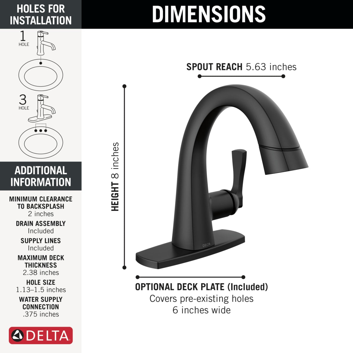 DELTA FAUCET Delta 577-BLPD-DST Stryke Lavatory Faucet 1 Lever ADA WaterSense Pull Down 1.2 Gallons per Minute