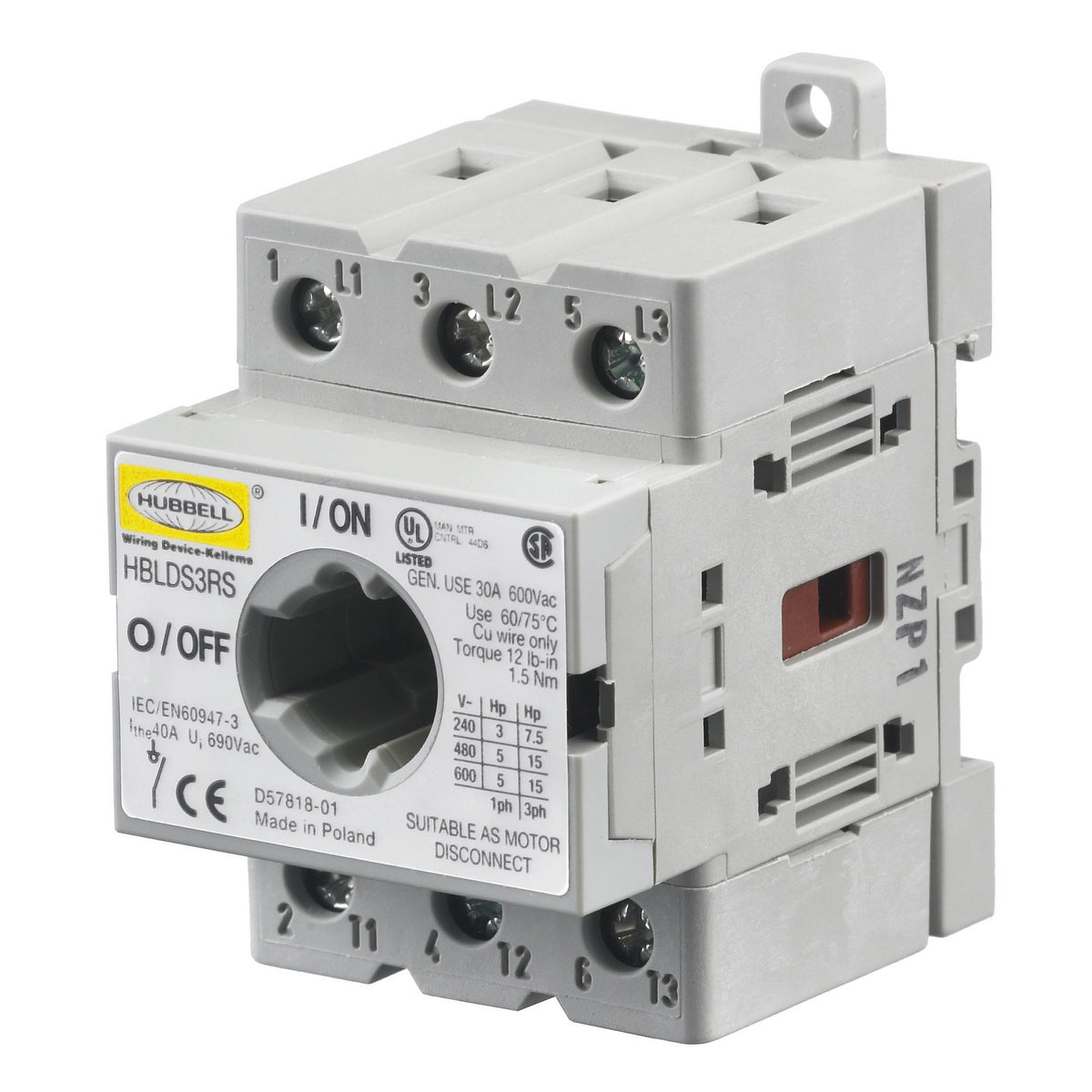 HUBBELL Hubbell HBLDS3RS HUB 30A Circuit Lock Disconnect Interior