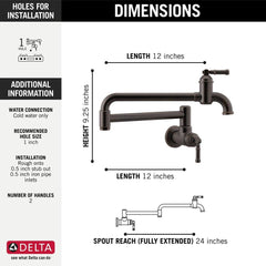 DELTA FAUCET Delta Faucet 1190LFL-RB Broderick Wall Mount Pot Filler in Venetian Bronze