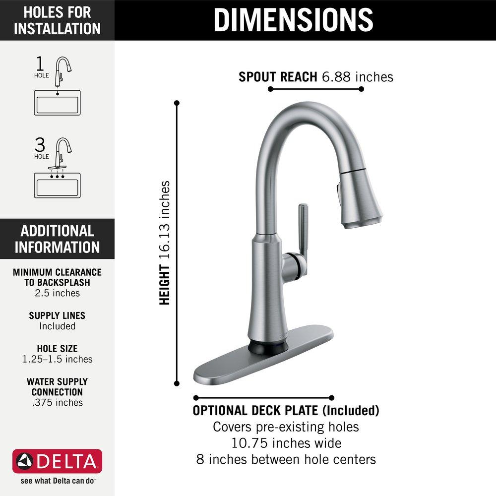 DELTA FAUCET Delta Faucet 9979T-AR-DST Coranto Single Handle Pull Down Bar Faucet in Arctic Stainless