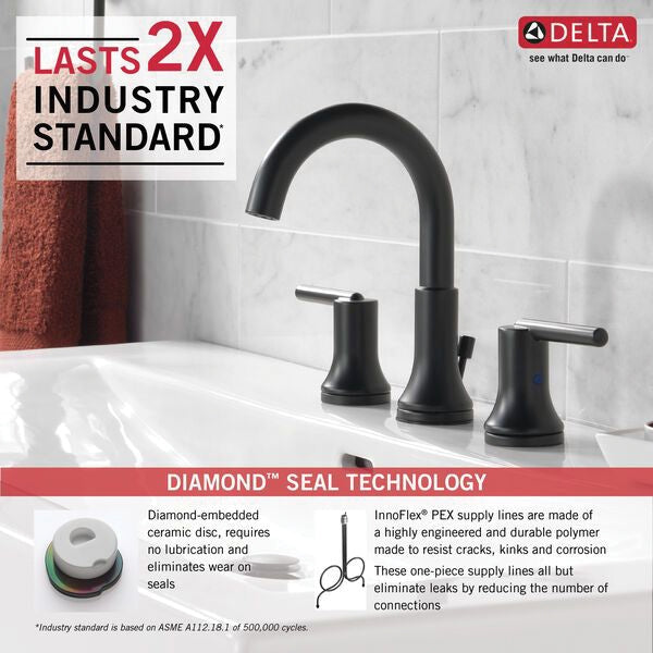 DELTA FAUCET DELTA FAUCET 3559-BLMPU-DST Trinsic Widespread Bathroom Faucet 1.2 GPM Matte Black