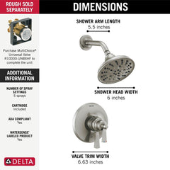 DELTA FAUCET Delta Faucet T17256-SS Dorval Two Handle Multi Function Shower Faucet