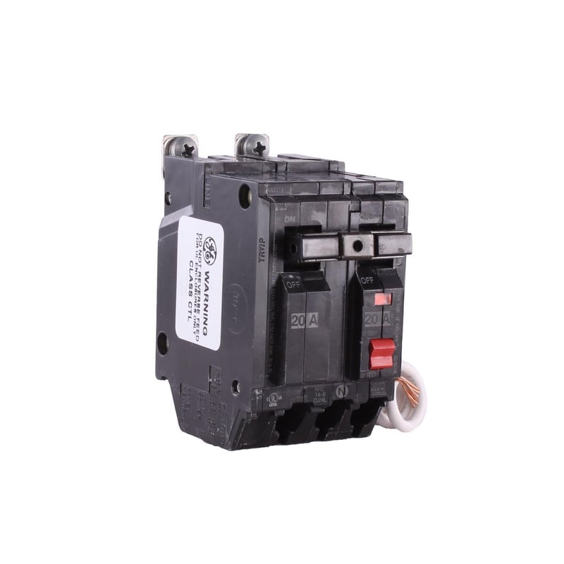GENERAL ELECTRIC GE THQB2120GFT Q-Line, 2 Pole, 20 Amp, GFCI Bolt-On Circuit Breaker, 120/240 Volt
