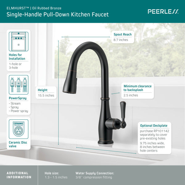 PEERLESS FAUCET Peerless P7965LF-OB Elmhurst Single-Handle Pull-Down Kitchen Faucet
