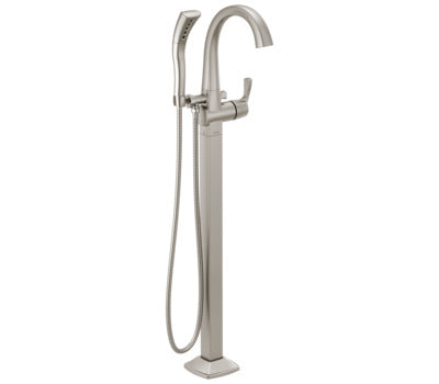 DELTA FAUCET Delta Faucet T4777-SSFL Stryke Lever Handle Floor-Mount Tub Filler Trim with Hand Shower, Stainless