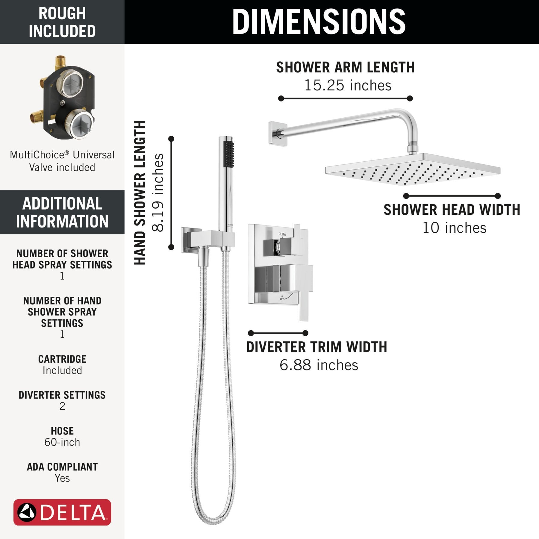 DELTA FAUCET Delta 342701 Monitor 14 Series Shower with Raincan, Hand Shower & Rough Valve