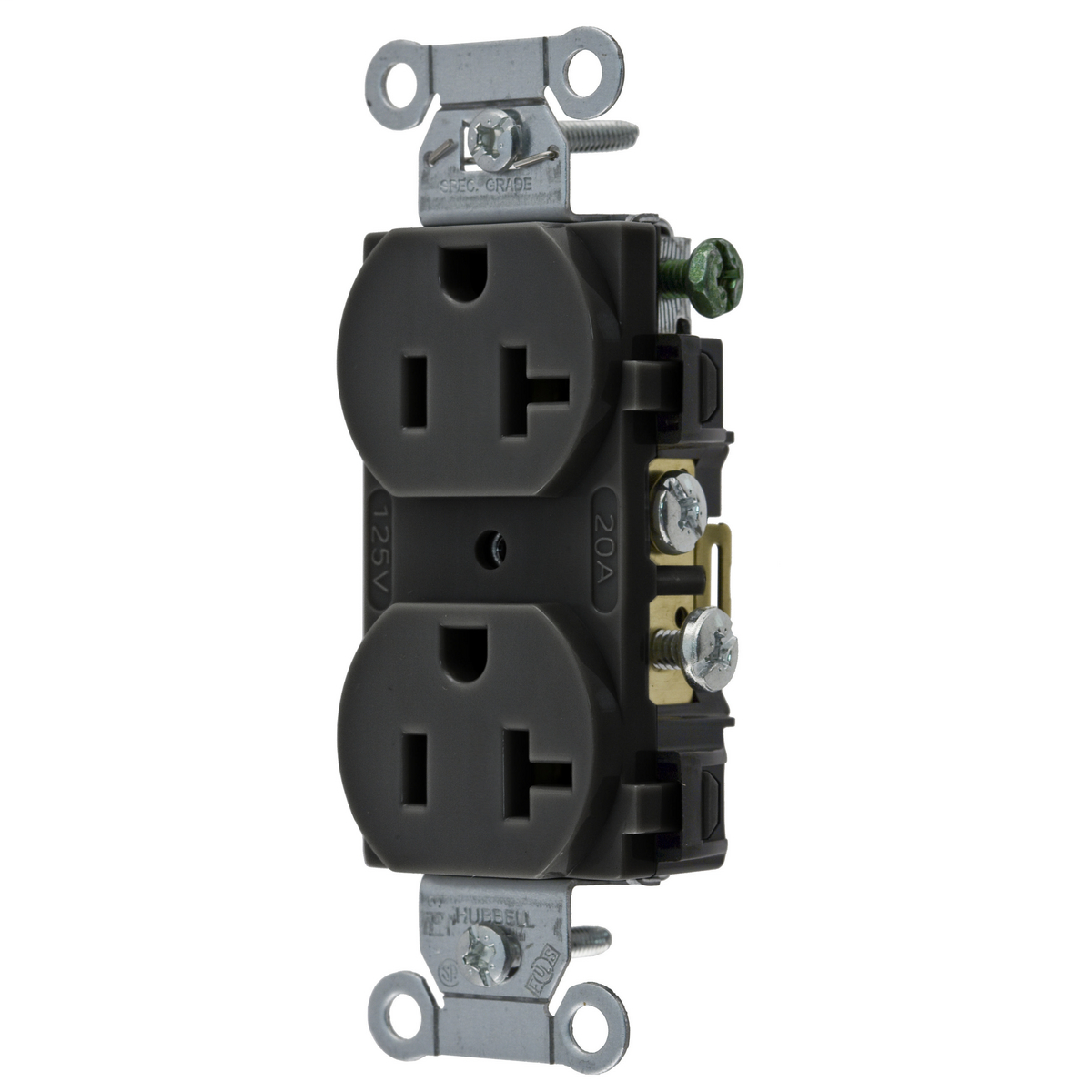 HUBBELL WIRING Hubbell CR20BLK 20 Amp 125 Volt 2-Pole 3-Wire NEMA 5-20R Black Straight Blade Duplex Receptacle