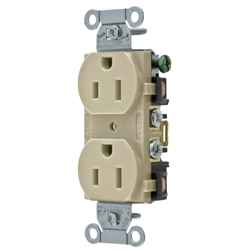 HUBBELL Hubbell Wiring Device-Kellems BR15I 15 Amp 125 Volt 2-Pole 3-Wire NEMA 5-15R Ivory Nylon Straight Blade Duplex Receptacle
