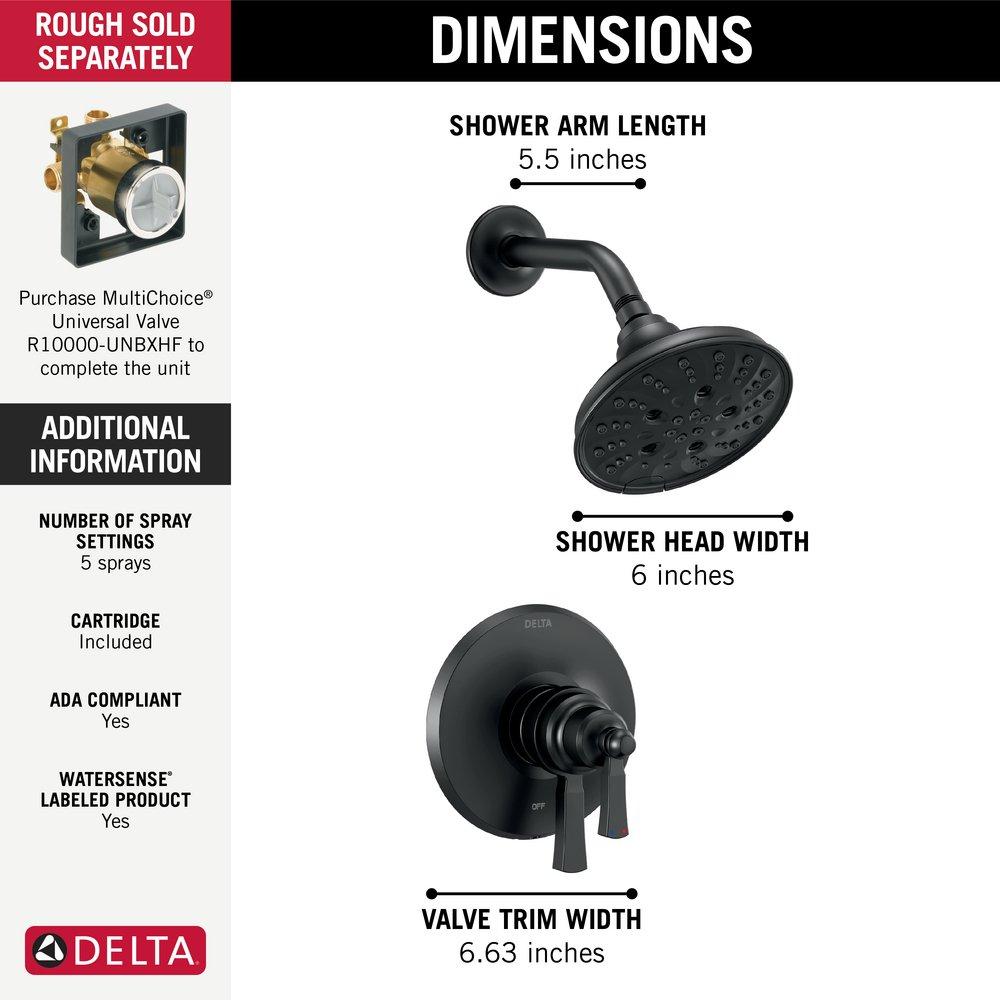 DELTA FAUCET Delta Faucet T17256-BL Dorval Two Handle Multi Function Shower Faucet in Matte Black (Trim Only)
