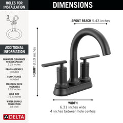 DELTA FAUCET Delta 25442-BLMPU-DST Altado Two Handle Centerset Bathroom Faucet 1.2 GPM