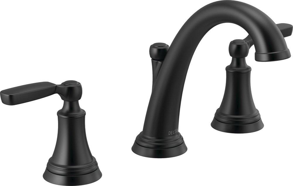 DELTA FAUCET Delta 3532LF-BLMPU Woodhurst Widespread Matte Black Bathroom Faucet with Metal Drain Assembly