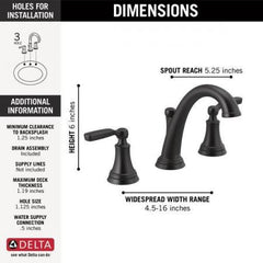DELTA FAUCET Delta 3532LF-BLMPU Woodhurst Widespread Matte Black Bathroom Faucet with Metal Drain Assembly