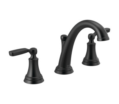 DELTA FAUCET Delta 3532LF-BLMPU Woodhurst Widespread Matte Black Bathroom Faucet with Metal Drain Assembly