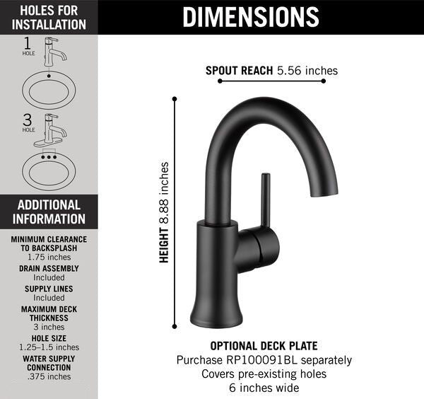 DELTA FAUCET Delta Faucet 559HA-BL-DST Trinsic Single Handle Bathroom Faucet Matte Black