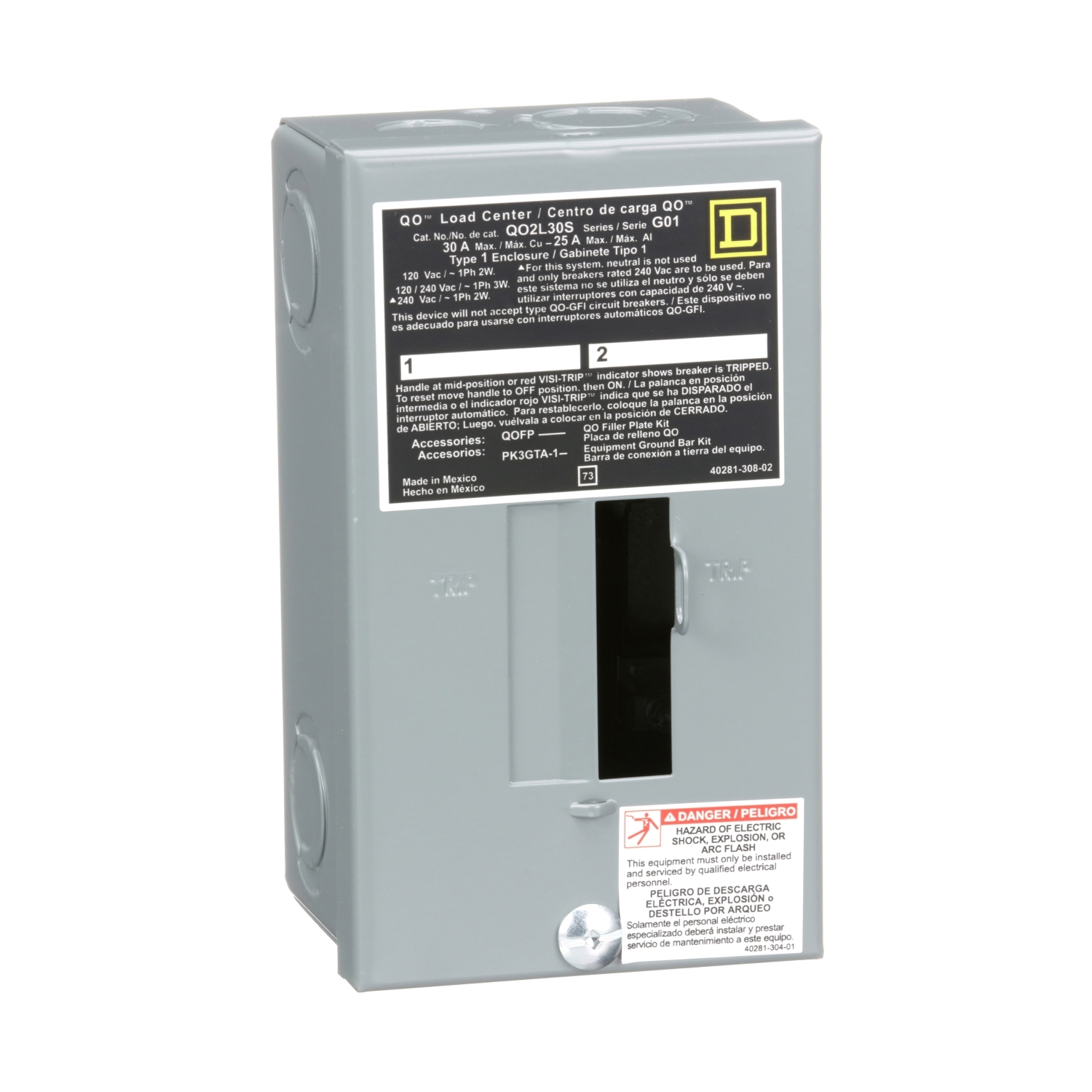 SCHNEIDER ELECTRIC Square D QO2L30S Load Center MLO 30A 120/240V 1PH 2SP NEMA-1