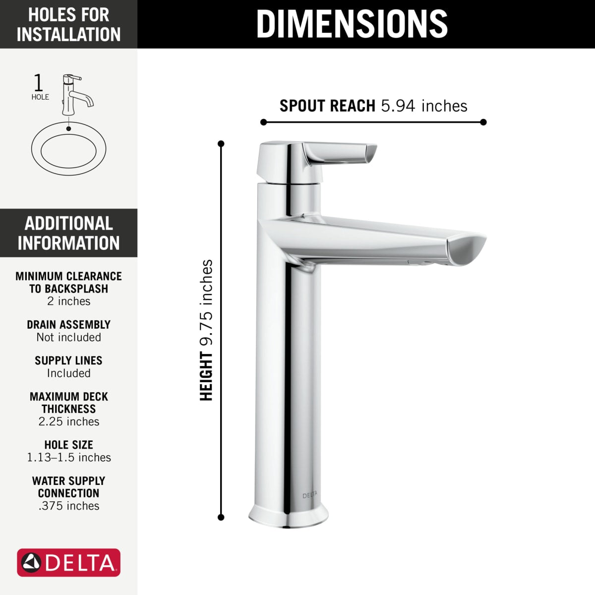 DELTA FAUCET Delta 671-PR-DST Galeon Single Hole Bathroom Faucet