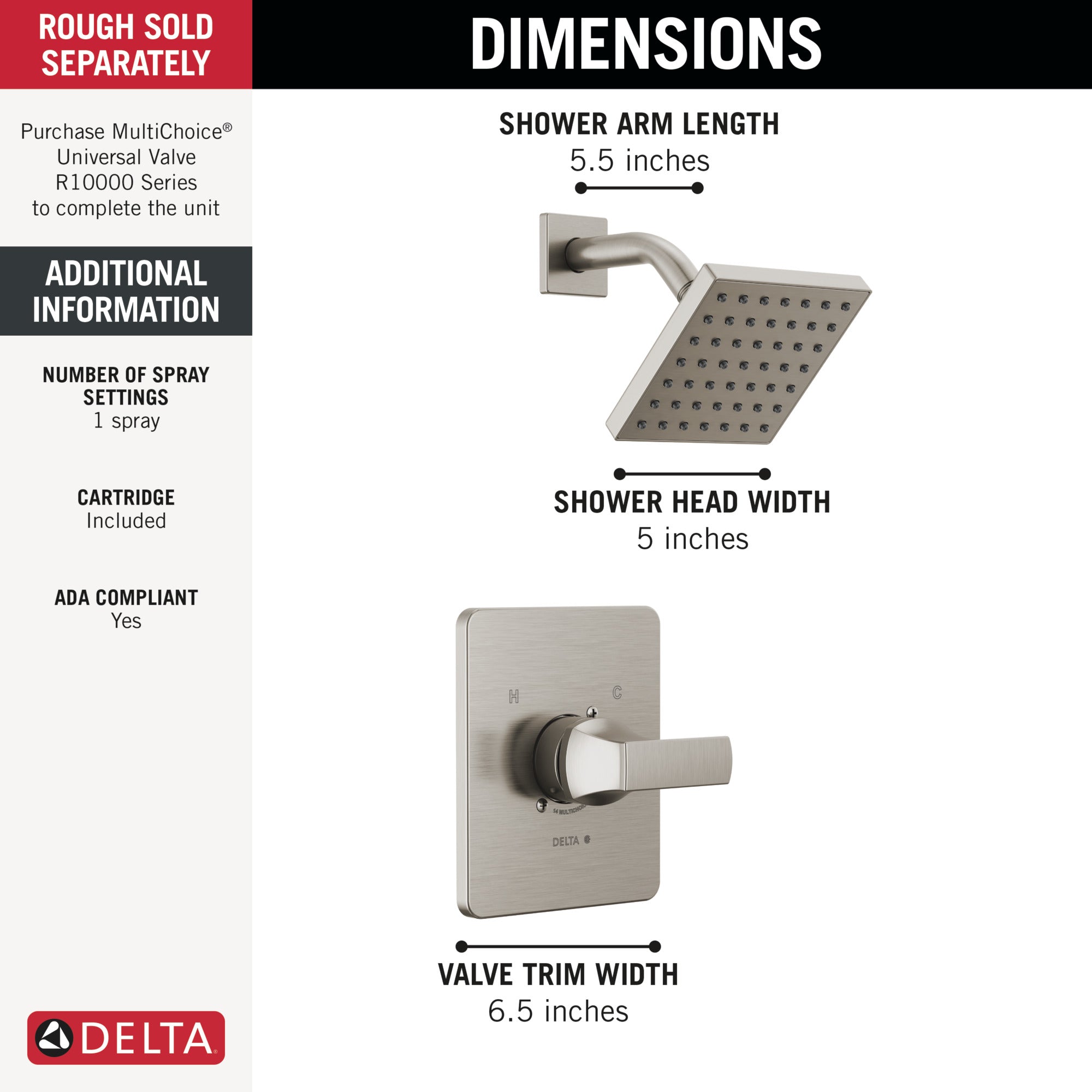 DELTA FAUCET DEL T14237-SS Velum Shower Faucet Set Stainless