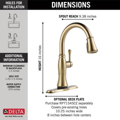 DELTA FAUCET Delta Faucet 9197T-CZ-PR-DST Cassidy Single Handle Pull Down Kitchen Faucet with Touch Activation in Lumicoat Champagne Bronze