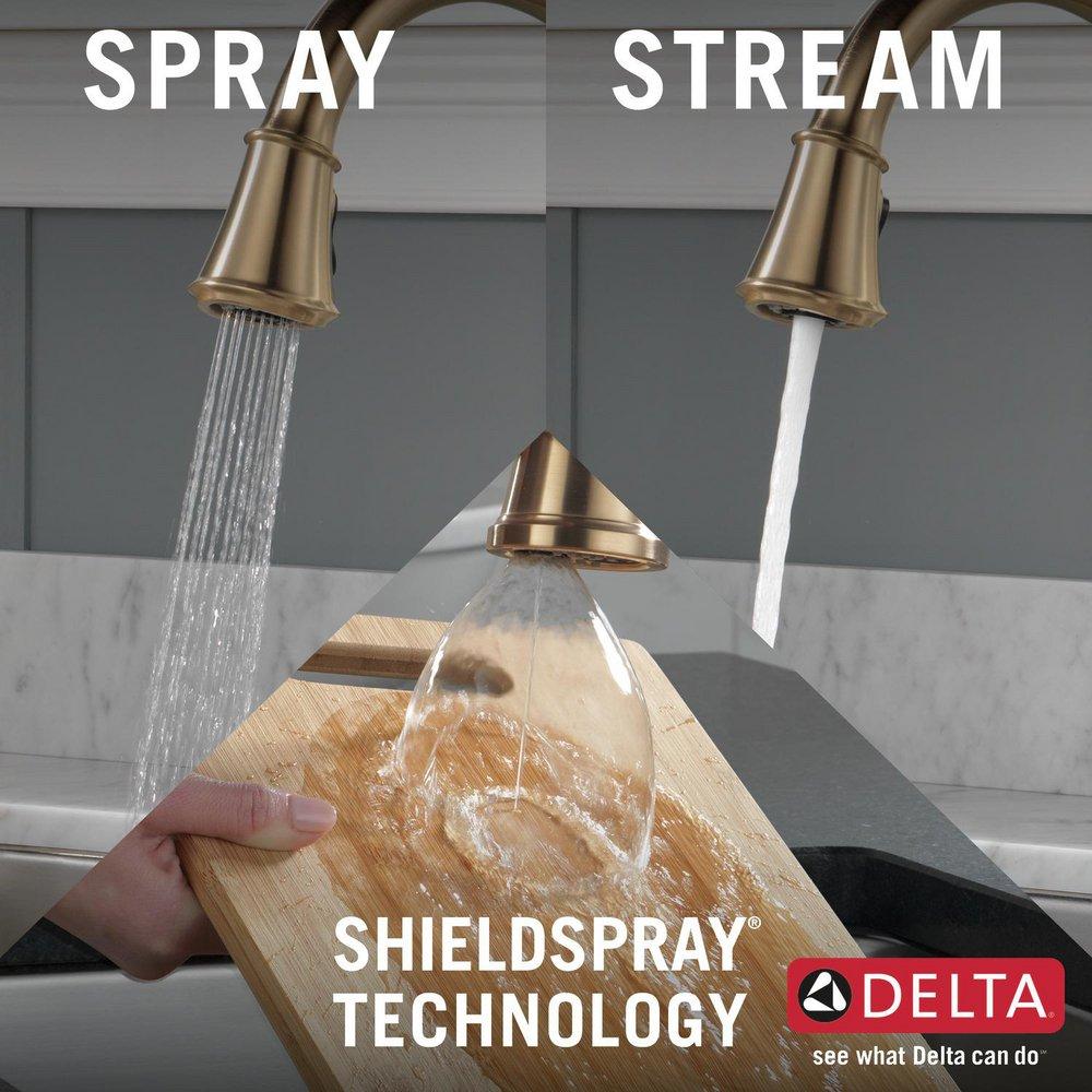 DELTA FAUCET Delta Faucet 9197T-CZ-PR-DST Cassidy Single Handle Pull Down Kitchen Faucet with Touch Activation in Lumicoat Champagne Bronze