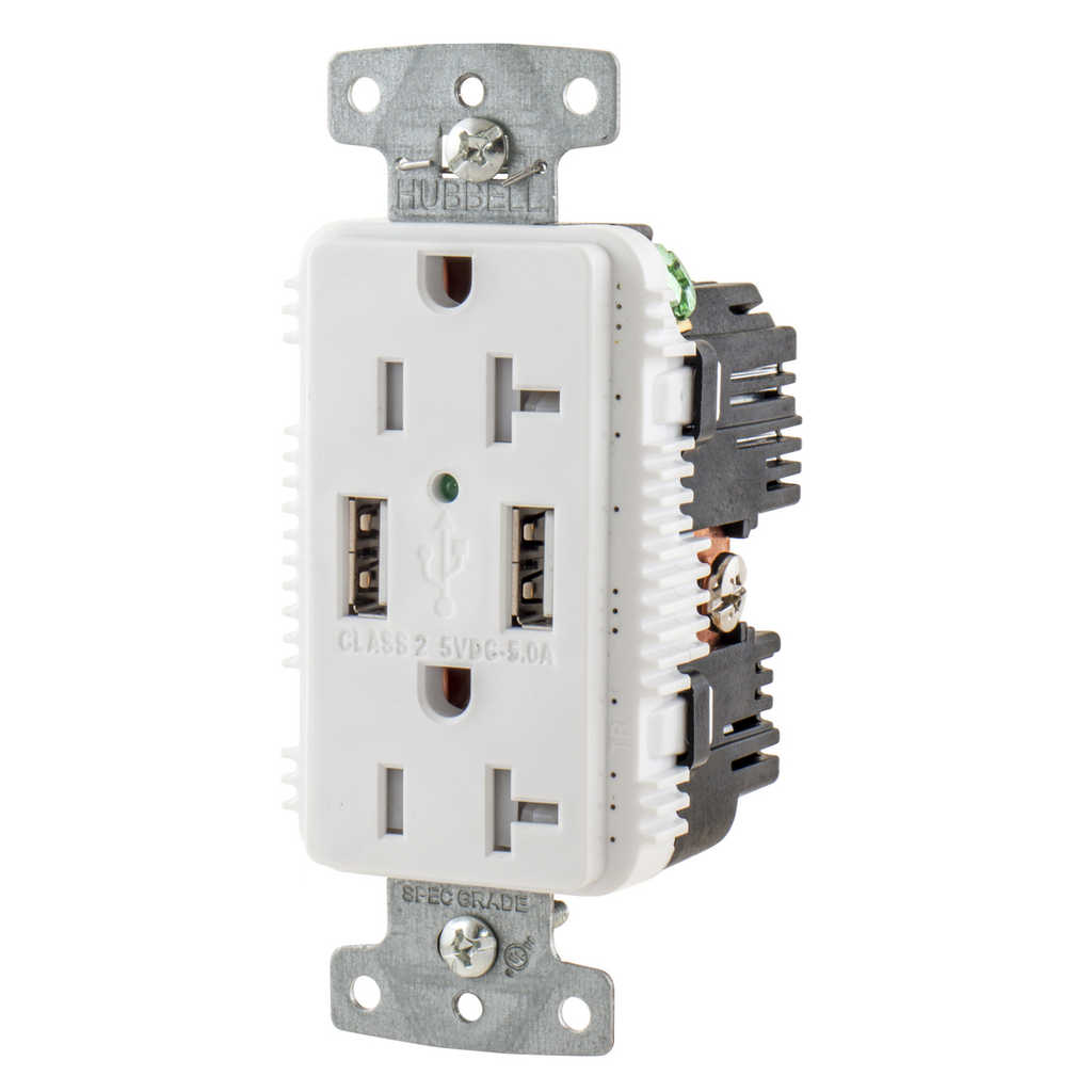 HUBBELL WIRING Hubbell USB20A5W Receptacle DUP 20A 125V 5A 5V USB PORT A WH