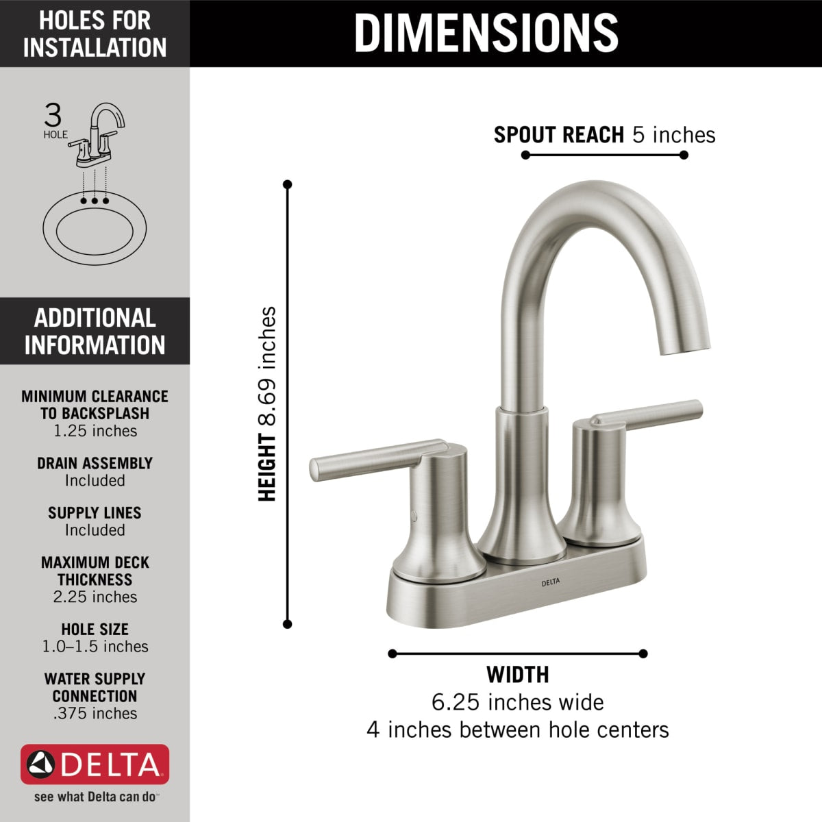 DELTA FAUCET Delta 2559-SSMPU-DST Trinsic®: Two Handle Centerset Bathroom Faucet