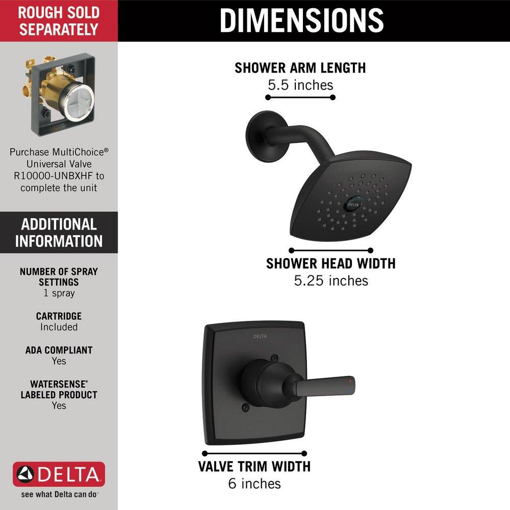 DELTA FAUCET Delta Faucet T14264-BL Ashlyn Monitor 14 Series Shower Trim Kit in Matte Black