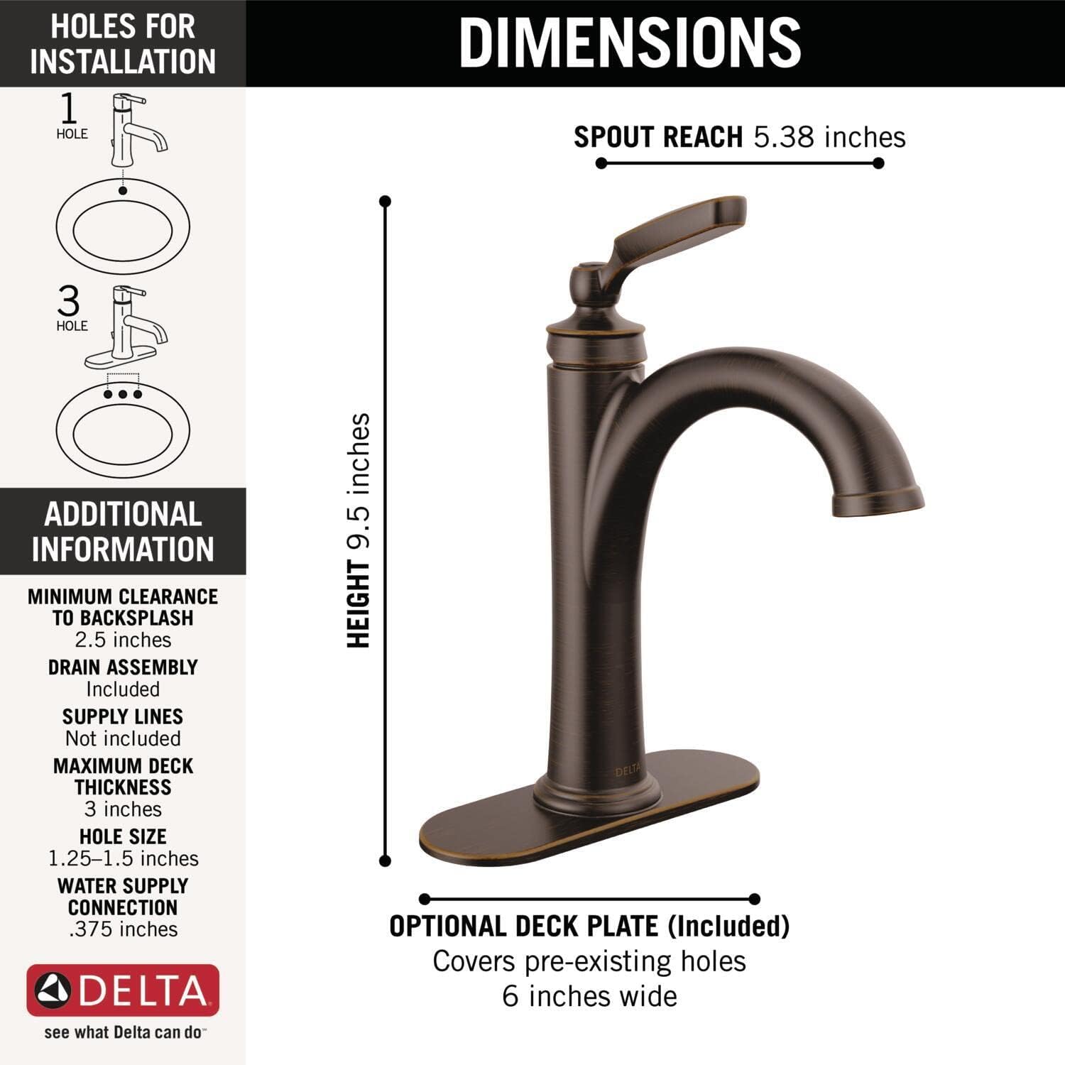 DELTA FAUCET Delta Faucet 532-RBMPU-DST Woodhurst Single Handle Bathroom Faucet in Venetian Bronze