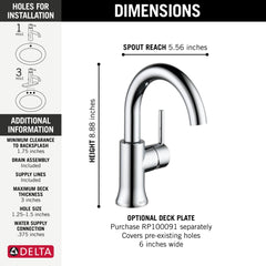 DELTA FAUCET Delta 559HA-GPM-DST Trinsic Single Handle High-Arc Bathroom Faucet 1.0 GPM