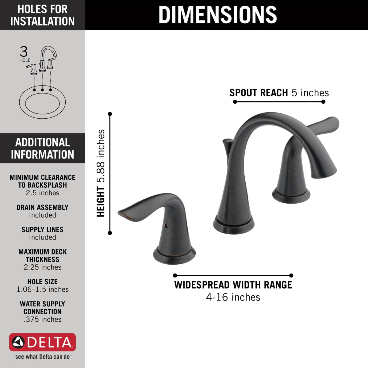 DELTA FAUCET Delta 3538-RBMPU-DST Two Handle Widespread Bathroom Faucet