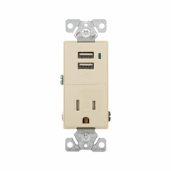 EATON Eaton TR7740V-BOX 15 Amp 125 VAC 2-Pole 3-Wire NEMA 5-15R Ivory Combination USB Charger with Receptacle
